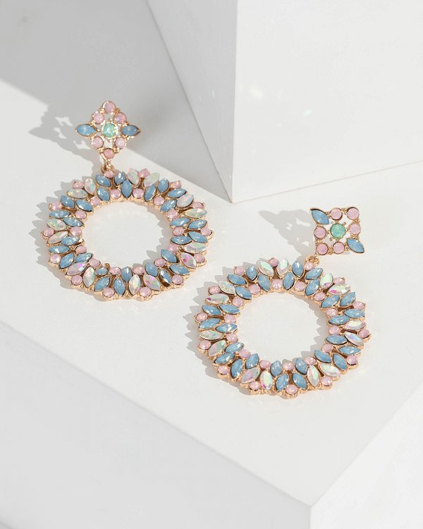 Multi Colour Crystal Statement Halo Earrings