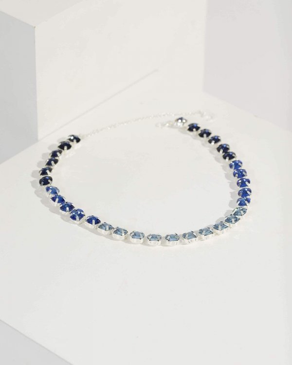 Blue Ascending Round Crystal Necklace