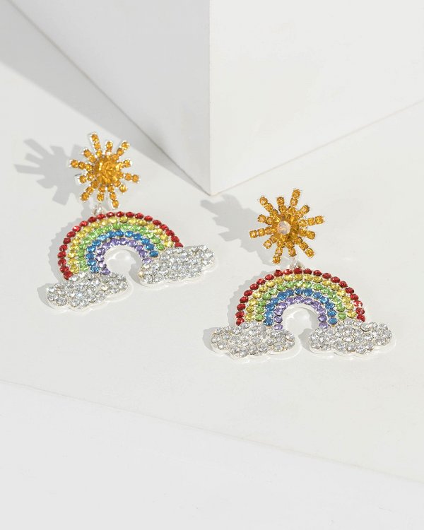 Multi Colour Sun And Rainbow Crystal Drop Earrings